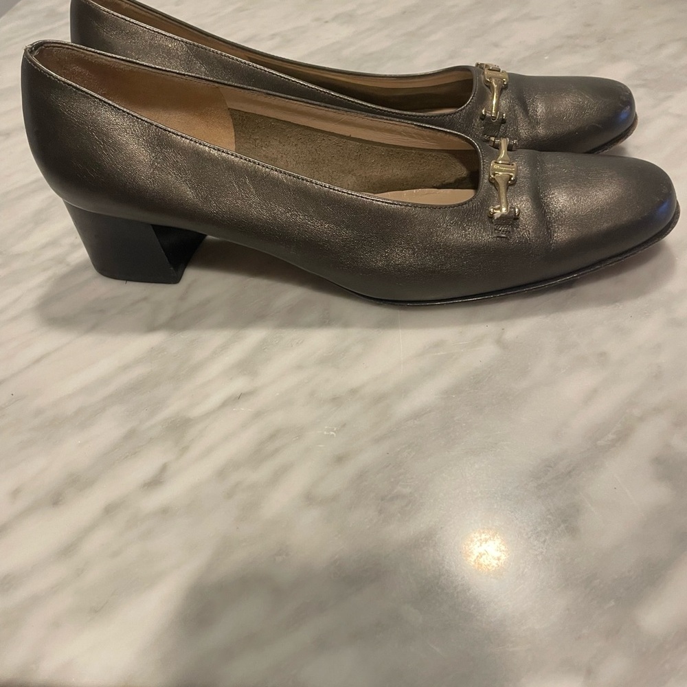 Vintage Salvatore Ferragamo Women's Metallic Gray Loafers - Picture 7 of 12